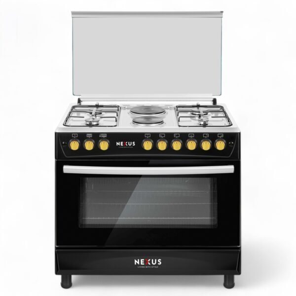 Nexus 4 Gas Burner + 2 Electric Hotplate Standing Cooker- Matt Black NX-9001